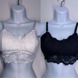 Floral Lace Bralette Set - Black and White